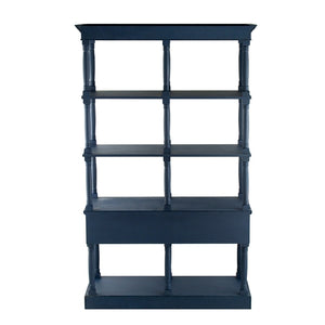 English Elm 51x19.5x81.5", Navy Farmhouse Bookcase Four Tiers Two Drawers Carved Fir Wood W2078P171845