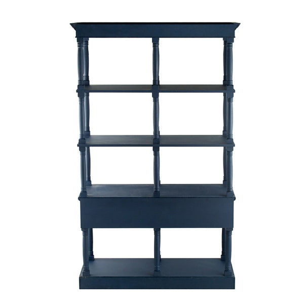 English Elm 51x19.5x81.5", Navy Farmhouse Bookcase Four Tiers Two Drawers Carved Fir Wood W2078P171845
