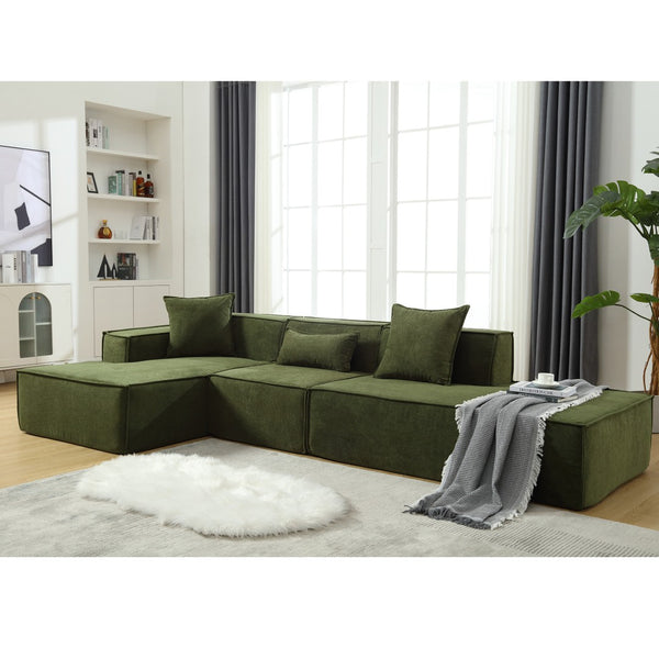 English Elm Modern L-Shaped Modular Sofa Set In Green Terrycloth - Free Install, Minimalist Design W2108S00020-GIGA
