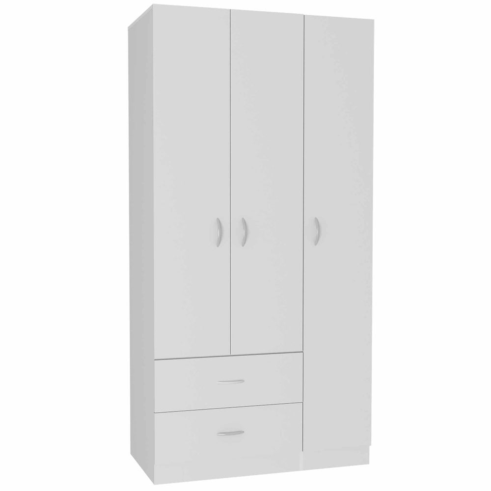 English Elm Austral Freestanding 3-Door Armoire with Drawers, Shelves & Hanging Rod for Efficient Storage White 39 L x 22 W x 3.5 H B070S00110