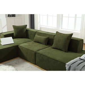 English Elm Modern L-Shaped Modular Sofa Set In Green Terrycloth - Free Install, Minimalist Design W2108S00020-GIGA