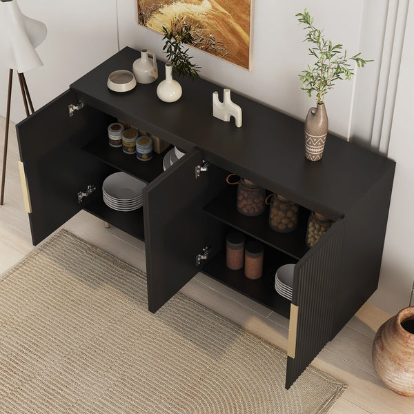 English Elm Black Fluted Buffet Cabinet Modern Sideboard with Adjustable Shelves, Large Storage Credenza for Living Room Decor W1321P171785
