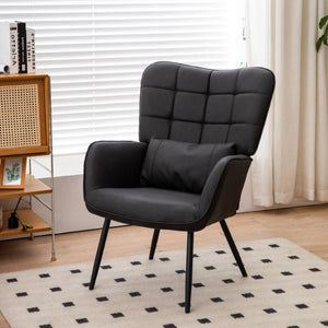 English Elm Leather Wingback Accent Chair with X Base High Back Faux Upholstered Home Seating W2105P171823