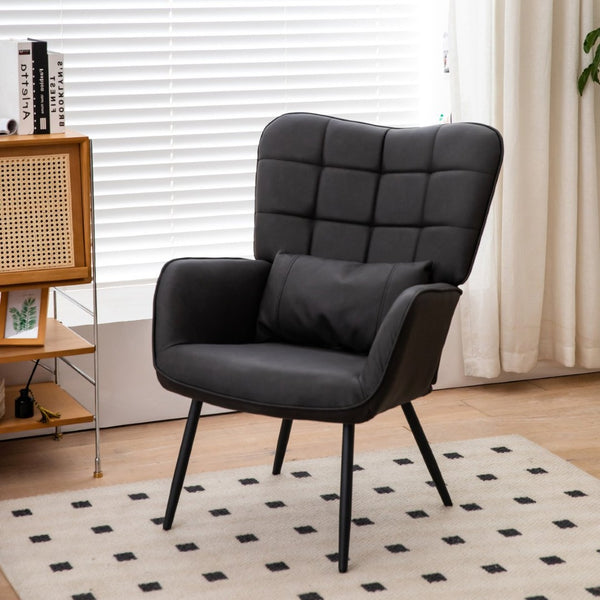 English Elm Leather Wingback Accent Chair with X Base High Back Faux Upholstered Home Seating W2105P171823