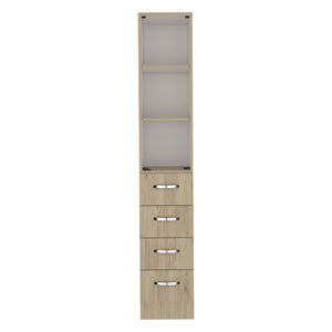 English Elm Vanguard Linen Cabinet 68" Tall 3 Shelves & 4 Soft-Close Drawers Light Pine/White — Slim Storage for Bath B200S00163
