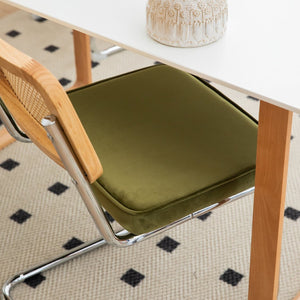 English Elm Dining Chair Set Velvet Seat Woven Rattan Back Chrome Cantilever Mid-century Modern W2105P171808
