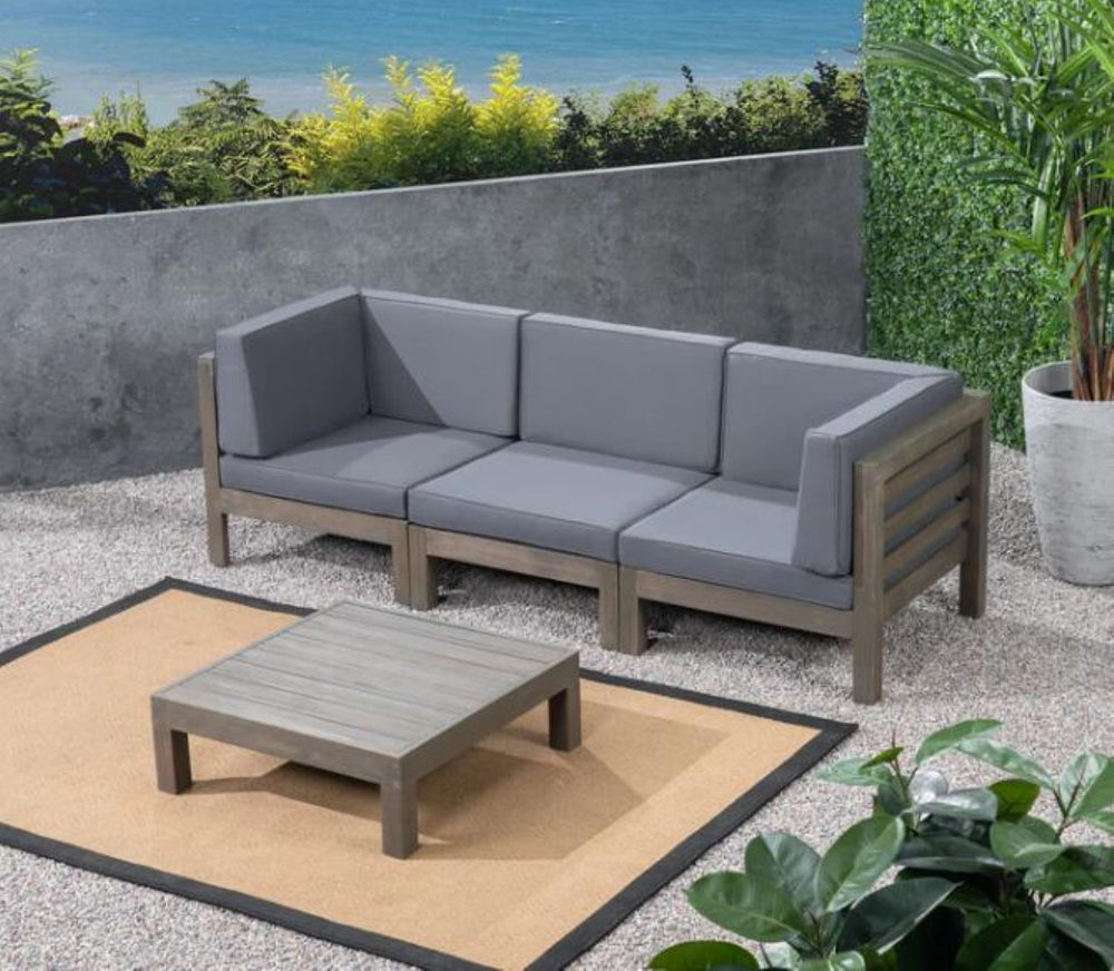 English Elm Oana Modular Outdoor Sectional Sofa Set Solid Acacia Wood Five Seat Patio Corner 64497-98-99.00DGY-64496.00GRY