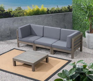 English Elm Oana Modular Outdoor Sectional Sofa Set Solid Acacia Wood Five Seat Patio Corner 64497-98-99.00DGY-64496.00GRY