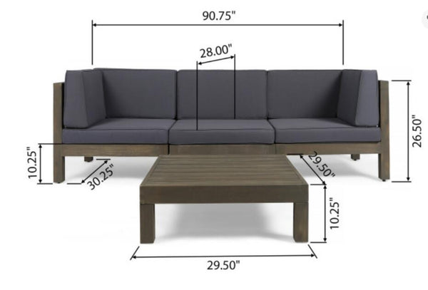 English Elm Oana Modular Outdoor Sectional Sofa Set Solid Acacia Wood Five Seat Patio Corner 64497-98-99.00DGY-64496.00GRY