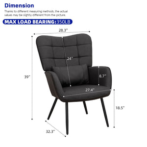 English Elm Leather Wingback Accent Chair with X Base High Back Faux Upholstered Home Seating W2105P171823
