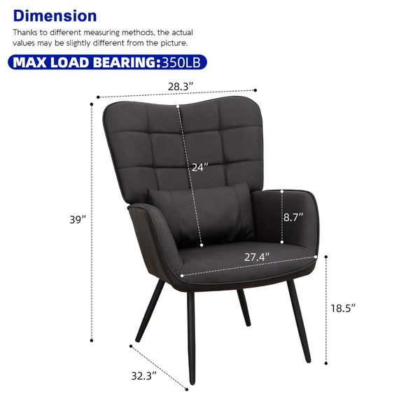 English Elm Leather Wingback Accent Chair with X Base High Back Faux Upholstered Home Seating W2105P171823