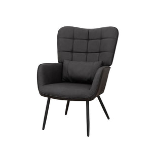 English Elm Leather Wingback Accent Chair with X Base High Back Faux Upholstered Home Seating W2105P171823