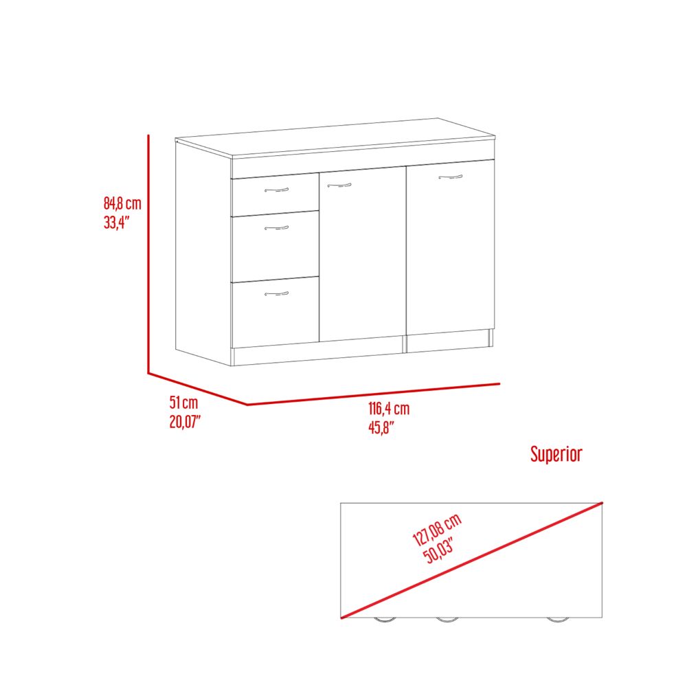 English Elm Grecia Multicolor Kitchen Base Cabinet with 3 Drawers, 2 Shelves, Expandable 20"×45" Walnut Trim B200S00126
