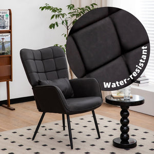 English Elm Leather Wingback Accent Chair with X Base High Back Faux Upholstered Home Seating W2105P171823