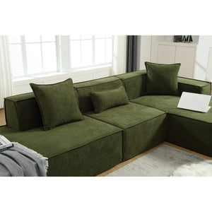English Elm Modern L-Shaped Modular Sofa Set - Italian Minimalist Design, Free Installation, Green Terrycloth W2108S00022-GIGA