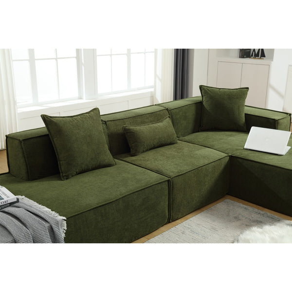 English Elm Modern L-Shaped Modular Sofa Set - Italian Minimalist Design, Free Installation, Green Terrycloth W2108S00022-GIGA