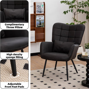 English Elm Leather Wingback Accent Chair with X Base High Back Faux Upholstered Home Seating W2105P171823