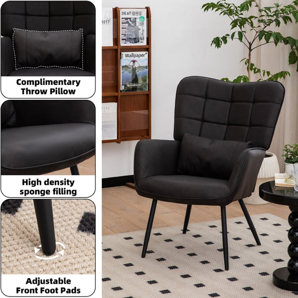 English Elm Leather Wingback Accent Chair with X Base High Back Faux Upholstered Home Seating W2105P171823