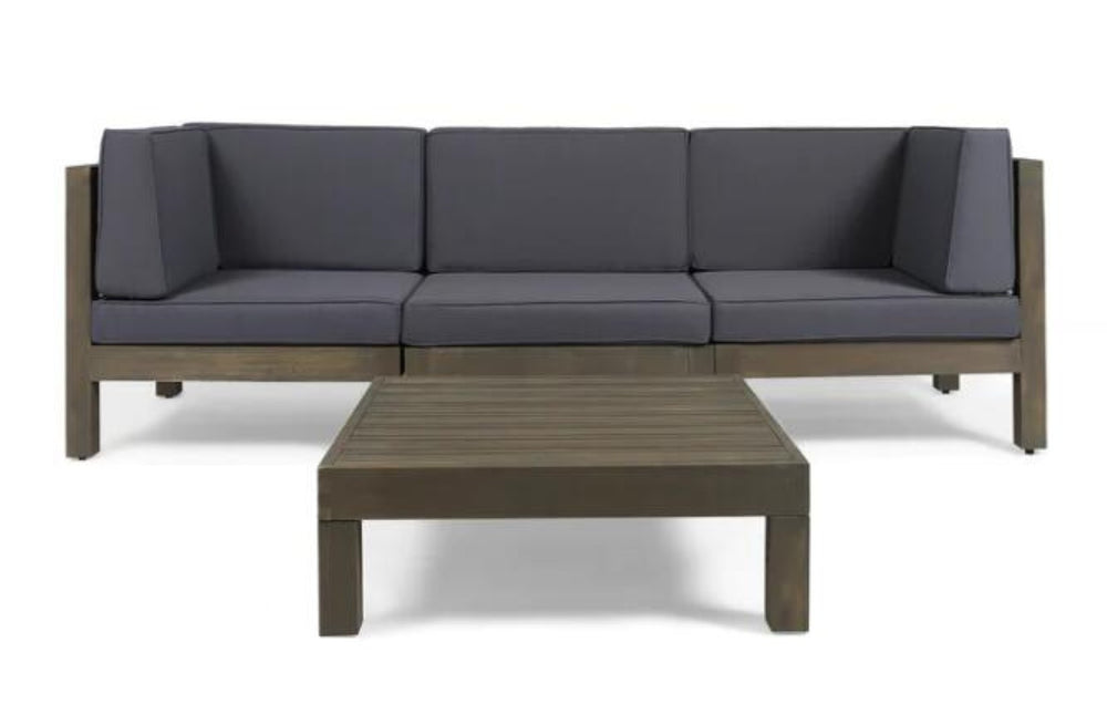 English Elm Oana Modular Outdoor Sectional Sofa Set Solid Acacia Wood Five Seat Patio Corner 64497-98-99.00DGY-64496.00GRY