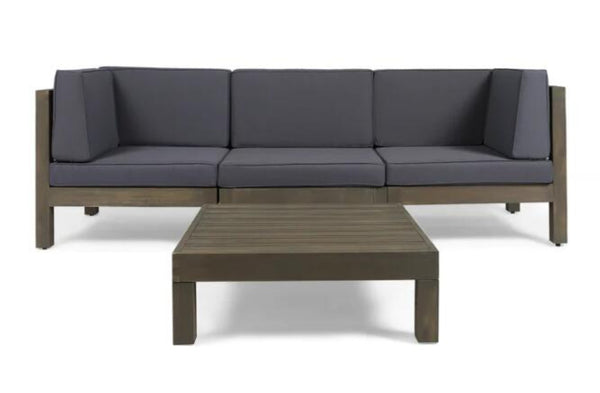 English Elm Oana Modular Outdoor Sectional Sofa Set Solid Acacia Wood Five Seat Patio Corner 64497-98-99.00DGY-64496.00GRY