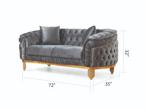 English Elm VANESSA Glam 3PC Living Room Set in Gray Velvet with Gold-Plated Legs, Tufted Waterfall Design B009S01336