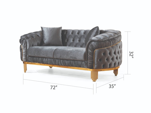 English Elm VANESSA Glam 3PC Living Room Set in Grey Velvet with Gold-Plated Legs, Tufted Waterfall Design Elegance B009S01942
