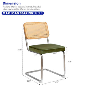 English Elm Dining Chairs Set of 4 Velvet Seat Woven Rattan Back Chrome Cantilever Frame W2105S00009