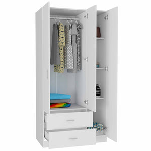 English Elm Austral Freestanding 3-Door Armoire with Drawers, Shelves & Hanging Rod for Efficient Storage White 39 L x 22 W x 3.5 H B070S00110