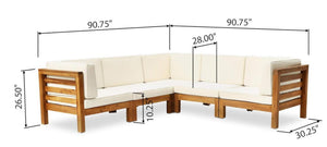 English Elm Oana Outdoor Modular Sectional Set Acacia Wood Frame V Shape Patio Seating Beige 64497-98-99.00BGE-64495.00BGE