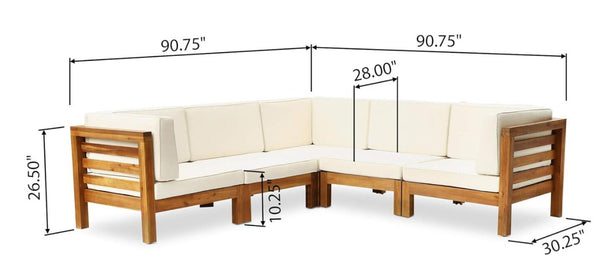 English Elm Oana Outdoor Modular Sectional Set Acacia Wood Frame V Shape Patio Seating Beige 64497-98-99.00BGE-64495.00BGE