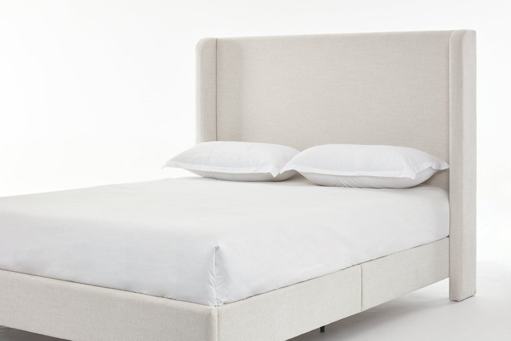 English Elm Hayden Upholstered Wingback Queen Bed With 54" Headboard – Elegant Ivory Canvas & Easy Assembly B083P245047