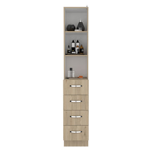 English Elm Vanguard Linen Cabinet 68" Tall 3 Shelves & 4 Soft-Close Drawers Light Pine/White — Slim Storage for Bath B200S00163