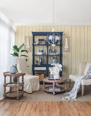 English Elm 51x19.5x81.5", Navy Farmhouse Bookcase Four Tiers Two Drawers Carved Fir Wood W2078P171845