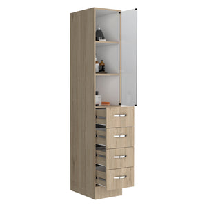 English Elm Vanguard Linen Cabinet 68" Tall 3 Shelves & 4 Soft-Close Drawers Light Pine/White — Slim Storage for Bath B200S00163