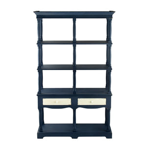 English Elm 51x19.5x81.5", Navy Farmhouse Bookcase Four Tiers Two Drawers Carved Fir Wood W2078P171845