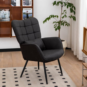 English Elm Leather Wingback Accent Chair with X Base High Back Faux Upholstered Home Seating W2105P171823