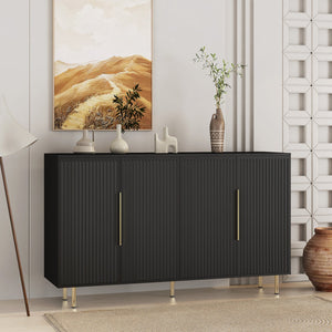 English Elm Black Fluted Buffet Cabinet Modern Sideboard with Adjustable Shelves, Large Storage Credenza for Living Room Decor W1321P171785