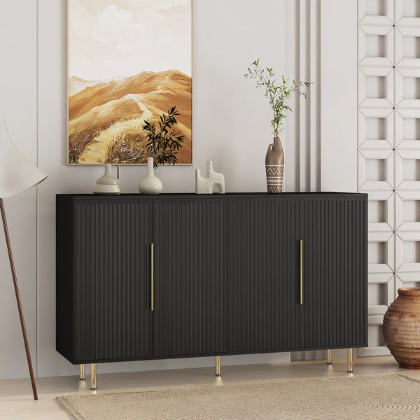 English Elm Black Fluted Buffet Cabinet Modern Sideboard with Adjustable Shelves, Large Storage Credenza for Living Room Decor W1321P171785
