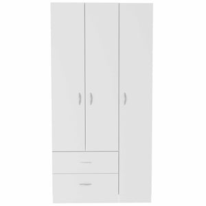 English Elm Austral Freestanding 3-Door Armoire with Drawers, Shelves & Hanging Rod for Efficient Storage White 39 L x 22 W x 3.5 H B070S00110