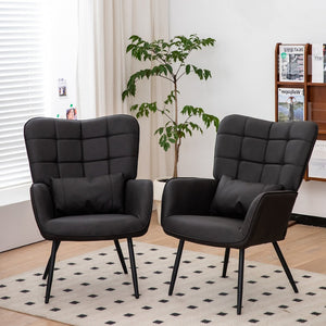 English Elm Leather Wingback Accent Chair with X Base High Back Faux Upholstered Home Seating W2105P171823