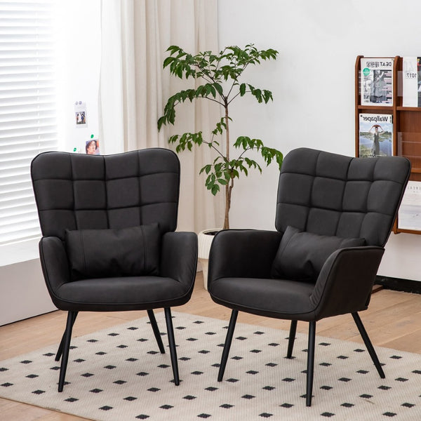 English Elm Leather Wingback Accent Chair with X Base High Back Faux Upholstered Home Seating W2105P171823