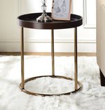 English Elm Genoa Round Tray Table With Metal Frame, Espresso