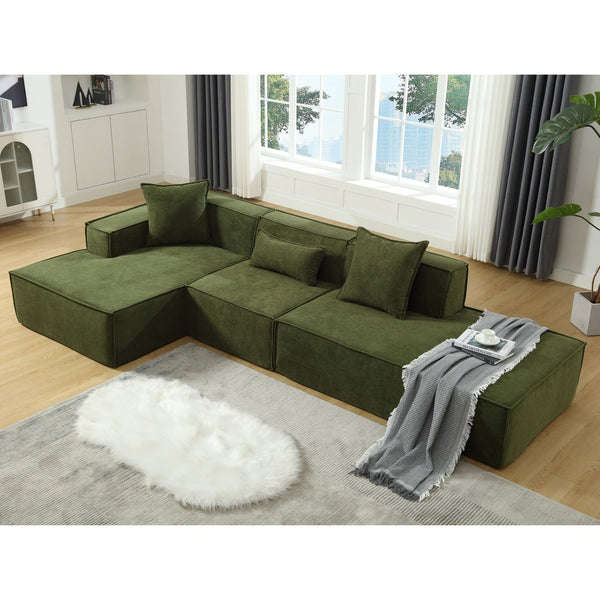 English Elm Modern L-Shaped Modular Sofa Set In Green Terrycloth - Free Install, Minimalist Design W2108S00020-GIGA