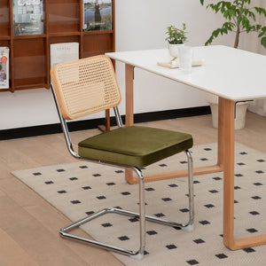 English Elm Dining Chairs Set of 4 Velvet Seat Woven Rattan Back Chrome Cantilever Frame W2105S00009