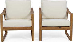 English Elm Christopher Knight Home® - Outdoor Acacia Wood Club Chairs With Beige Water-Resistant Cushions – Stylish, Durable & Versatile 69678.00BGE-2_70137.00BGE