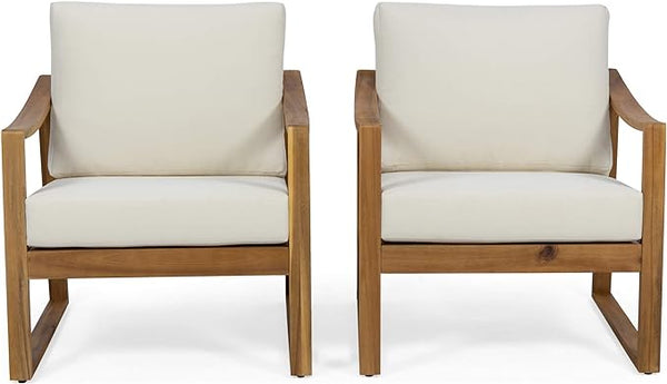 English Elm Christopher Knight Home® - Outdoor Acacia Wood Club Chairs With Beige Water-Resistant Cushions For Timeless Patio Elegance 69678.00BGE-2