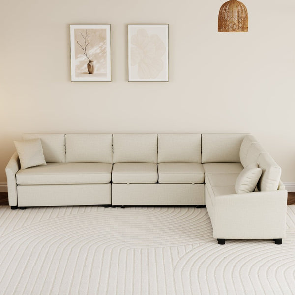 English Elm 124.8"l-shaped Chenille Sleeper Sectional with Usb Charging Corner Living Room Sofa SG001430AAA