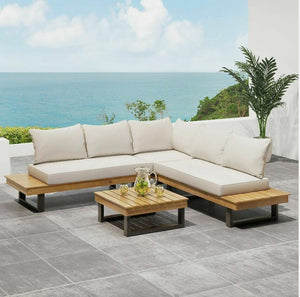 English Elm Christopher Knight Home® - Sebastian 4-Piece Modular Sofa Set – Handcrafted Acacia Wood, Beige Water-Resistant Cushions, Indoor/Outdoor 68823.00-68824.00_69414.00BGE