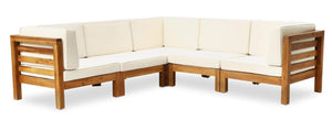 English Elm Oana Outdoor Modular Sectional Set Acacia Wood Frame V Shape Patio Seating Beige 64497-98-99.00BGE-64495.00BGE