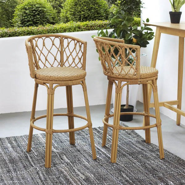 English Elm Christopher Knight Home® - Raynette Bohemia Outdoor Wicker Bar Stool Set of 2 — Light Brown Faux Rattan, Iron Frame, 28.75"H 72373.00